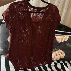 Brown lace short sleeve top